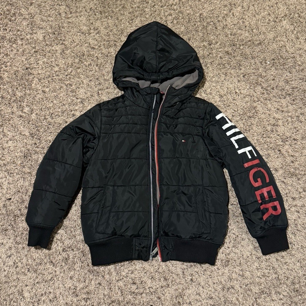 Tommy Hilfiger Black Kids Hooded Jacket Size 8-10 (Issue: Review Zipper photos)